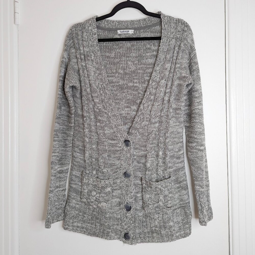 Garage long heather grey cable cardigan